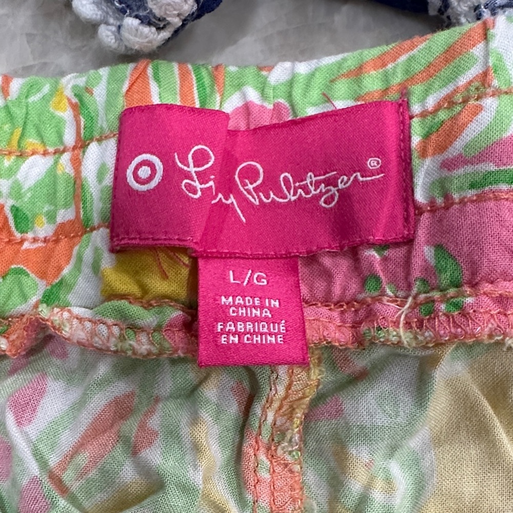 Lilly Pulitzer Navy/White and Pink/Green/Yellow Patterned Shorts Bundle SZ Large - Picture 2 of 7